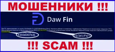 Номер лицензии Daw Fin, у них на сайте, не сумеет помочь сохранить Ваши денежные активы от прикарманивания