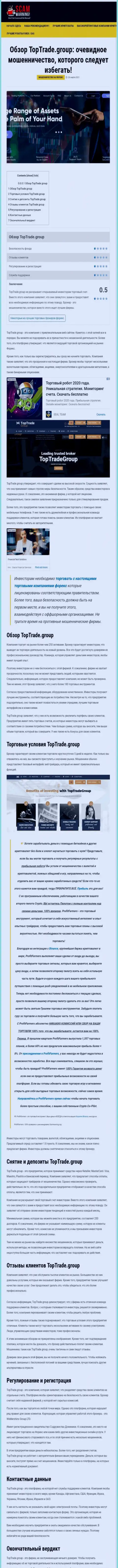 Обзорная статья неправомерных комбинаций Top Trade Group, направленных на кидалово реальных клиентов