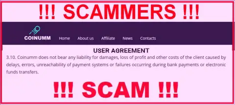 Coinumm thiefs aren't liable for customer losses