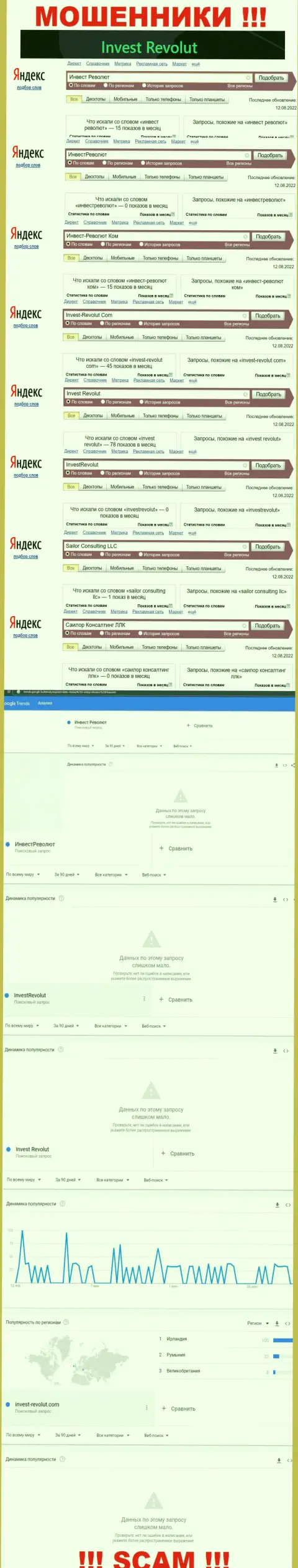 Статистика поисков данных о internet-кидалах Инвест-Револют Ком