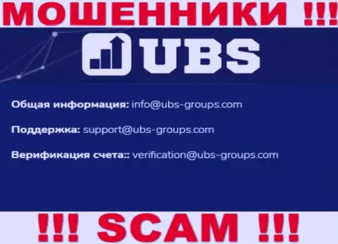 В контактных сведениях, на сайте мошенников UBS Groups, представлена эта электронная почта
