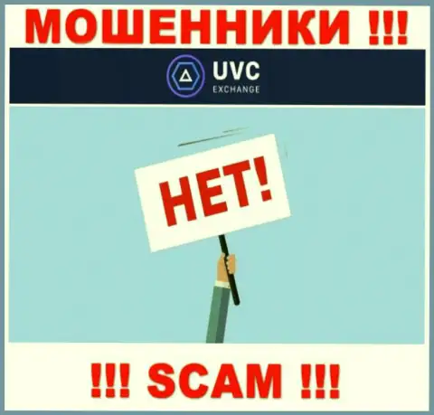 На информационном ресурсе мошенников UVC Exchange не имеется ни слова о регуляторе компании
