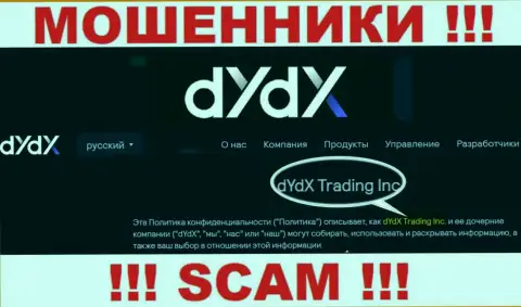 Юридическое лицо компании дИдИкс Эксчендж - это dYdX Trading Inc