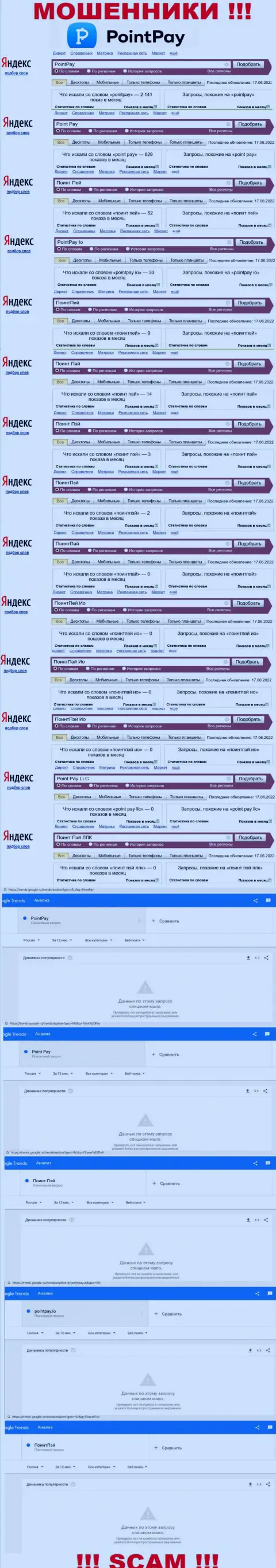 Статистические данные онлайн запросов по разводилам PointPay во всемирной internet сети