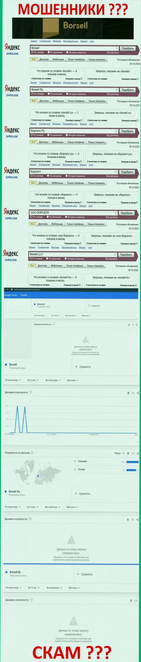 Анализ онлайн запросов, относительно мошенников Борселл, в глобальной сети internet