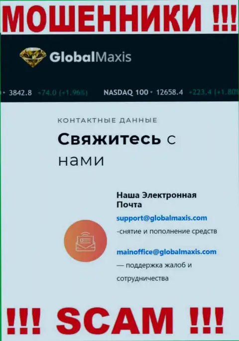 E-mail интернет мошенников Global Maxis, который они указали на своем официальном интернет-ресурсе