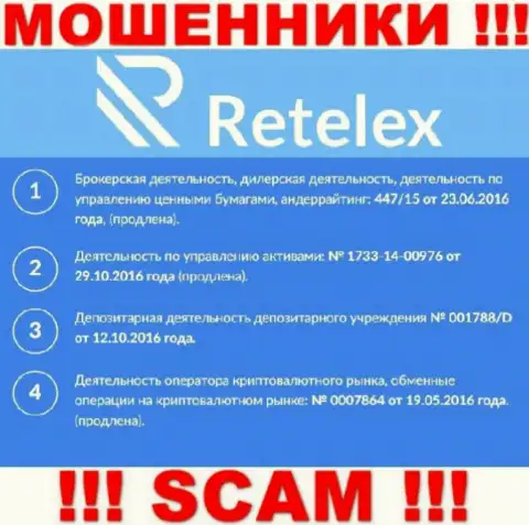 Retelex Com, замыливая глаза лохам, представили у себя на web-сайте номер своей лицензии