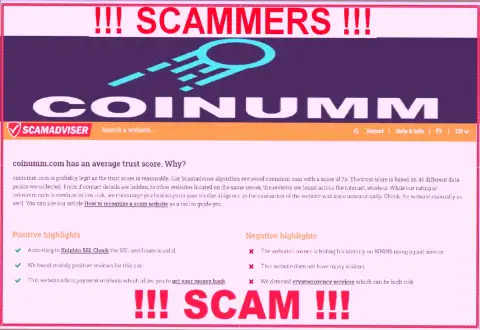 Information about Coinumm Com crooks from the scamadviser com