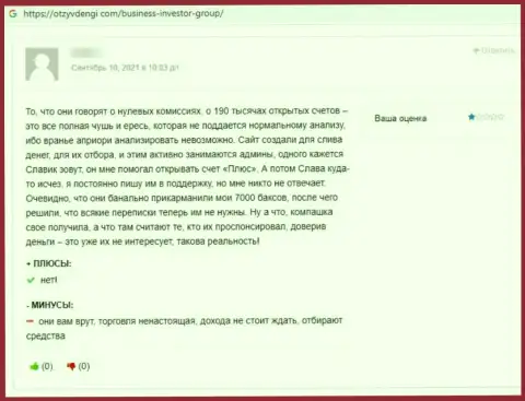 Бизнес Инвестор Групп - это МОШЕННИКИ ! Совместное сотрудничество с которыми закончится прикарманиванием финансовых вложений - высказывание