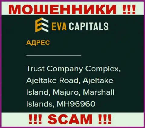На web-сервисе Eva Capitals приведен офшорный адрес регистрации конторы - Trust Company Complex, Ajeltake Road, Ajeltake Island, Majuro, Marshall Islands, MH96960, будьте крайне внимательны - это ворюги