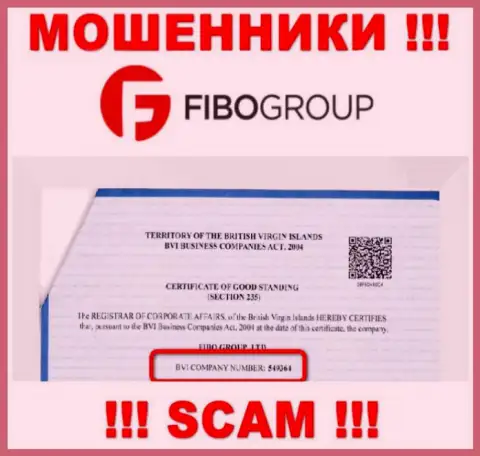 Номер регистрации противоправно действующей конторы FIBOGroup - 549364