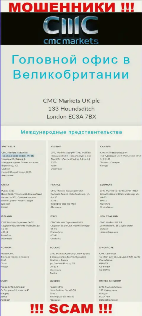 На информационном ресурсе организации CMC Markets приведен ложный адрес регистрации - это ШУЛЕРА !!!