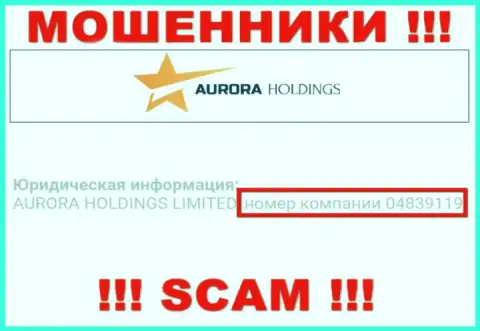 Регистрационный номер кидал Aurora Holdings, показанный у их на официальном сайте: 04839119