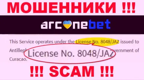 На веб-ресурсе Arcane Bet приведена их лицензия, но это наглые мошенники - не верьте им