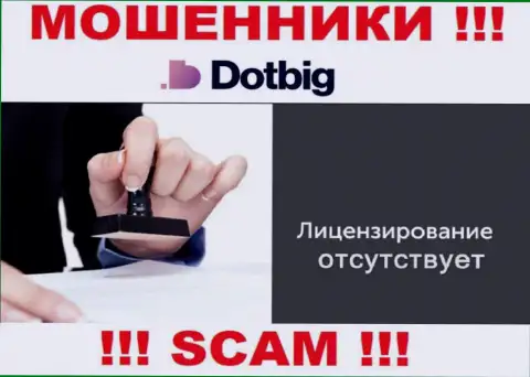 Инфы о лицензии компании DotBig Com у нее на официальном интернет-портале НЕТ