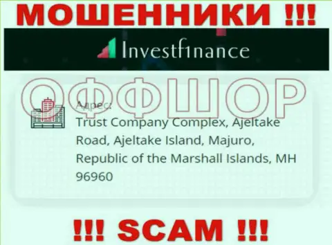 Весьма опасно иметь дело, с такого рода мошенниками, как компания InvestF1nance, так как прячутся они в оффшорной зоне - Trust Company Complex, Ajeltake Road, Ajeltake Island, Majuro, Republic of the Marshall Islands, MH 96960