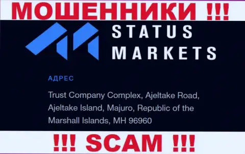 За надувательство доверчивых людей ворюгам СтатусМаркетс Ком ничего не будет, ведь они отсиживаются в оффшоре: Trust Company Complex, Ajeltake Road, Ajeltake Island, Majuro, Republic of the Marshall Islands, MH 96960