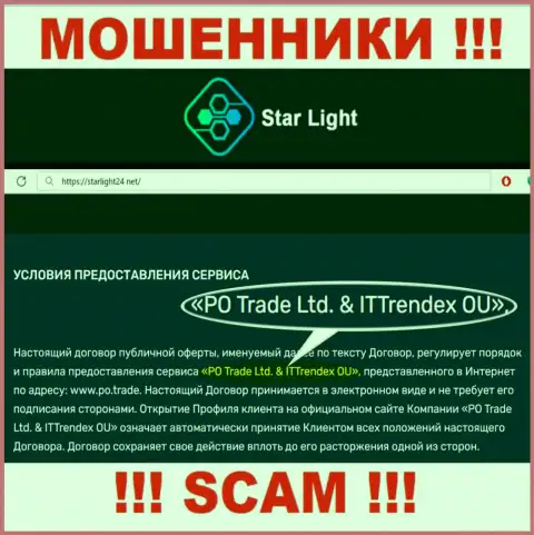 Лохотронщики Star Light 24 не прячут свое юридическое лицо - PO Trade Ltd end ITTrendex OU