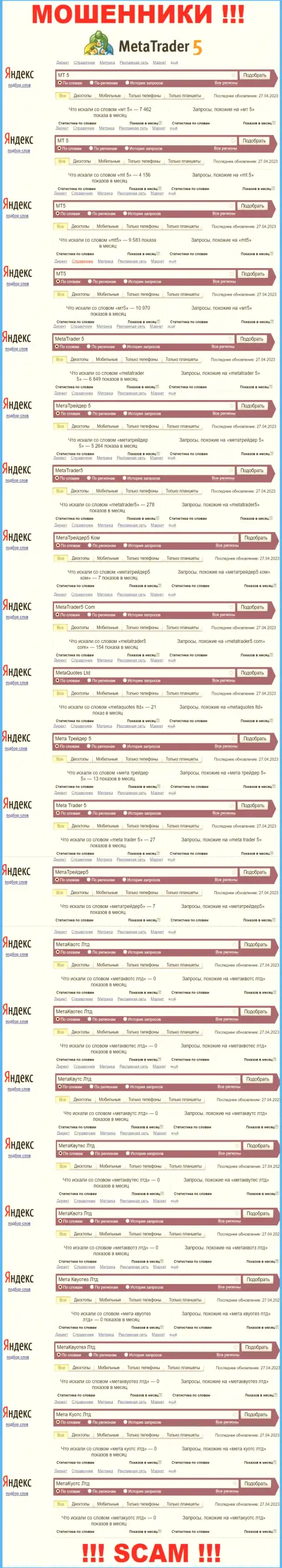 Итог запросов сведений про обманщиков МТ5 в интернете