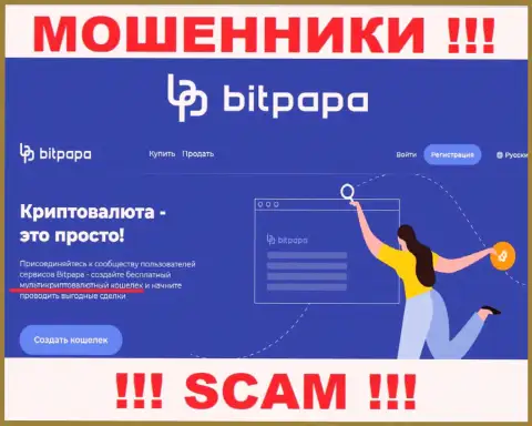 Направление деятельности мошеннической компании Бит Папа - это Криптовалютный кошелёк