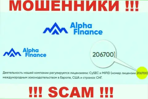 Номер лицензии Alpha Finance, на их сайте, не поможет сохранить Ваши деньги от кражи