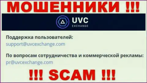 Связаться с интернет-мошенниками UVC Exchange можно по представленному электронному адресу (инфа была взята с их портала)